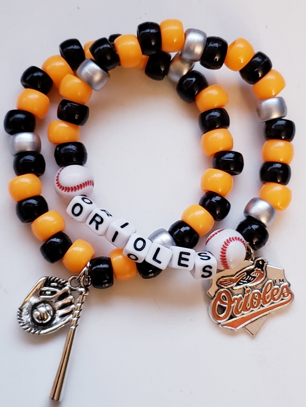 Handmade Stackable MLB Baltimore Orioles Baseball Bracelets